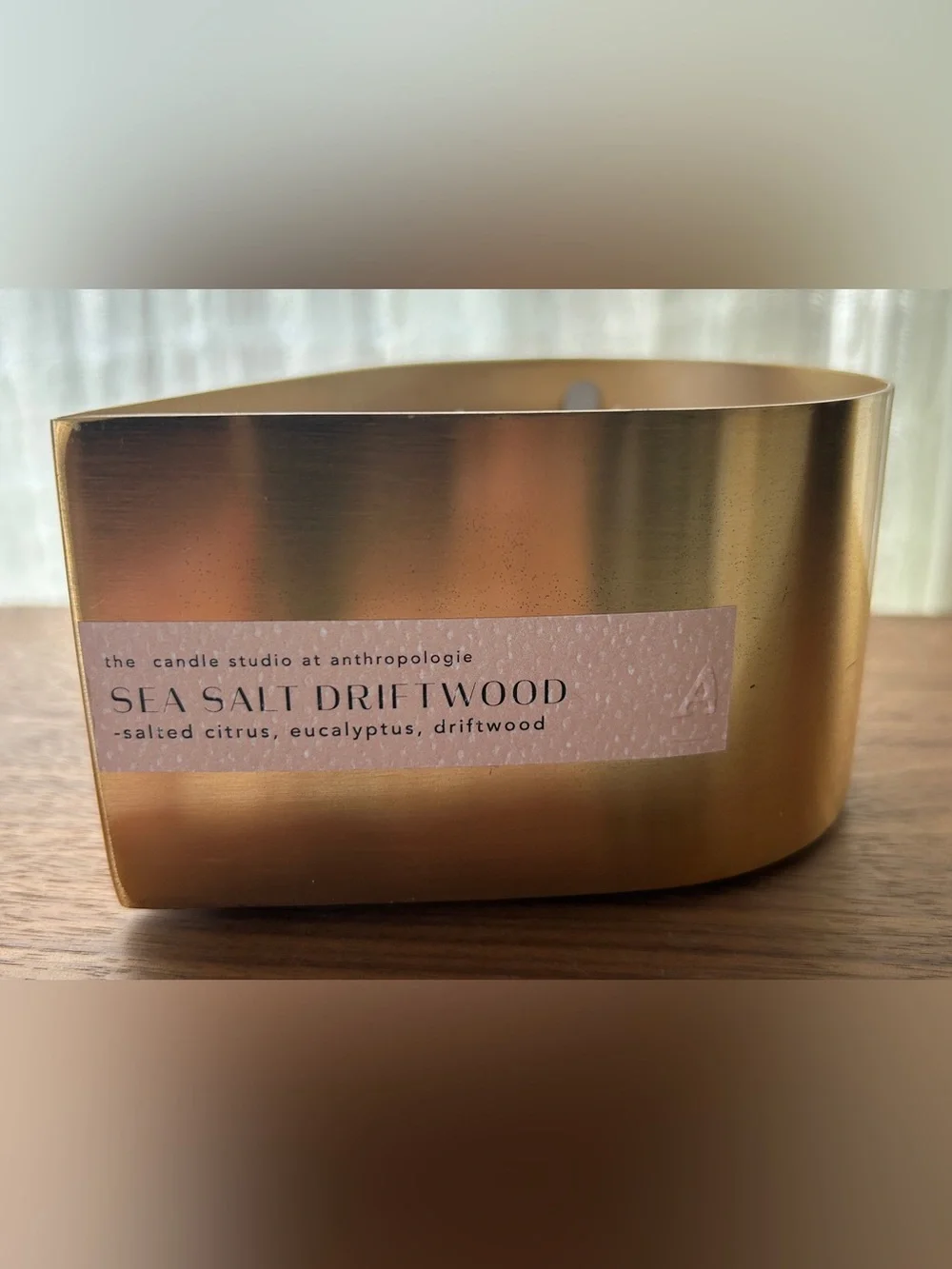 NWT Anthropologie Teardrop Fresh Sea Salt Driftwood Metal Candle